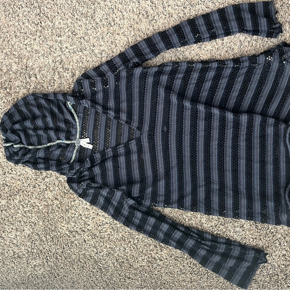 We The Free Black and Gray Striped Long Sleeve Top